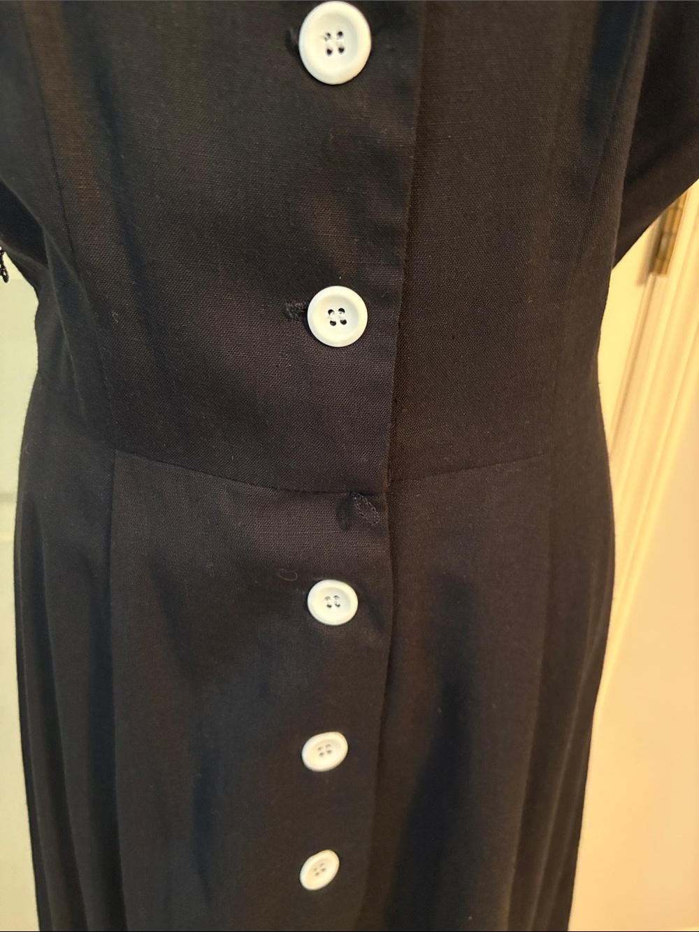 Vintage TALBOTS Belted Linen Black White Piping Button Down Sun Dress size 12 - Picture 10 of 11
